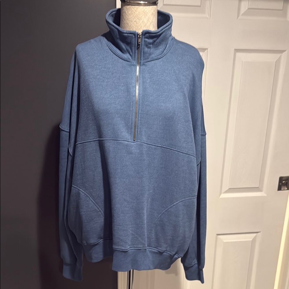 Blue Quarter-Zip Sweatshirt with Stand-Up Collar